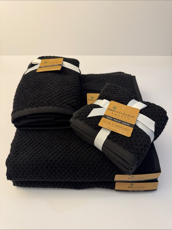 Ecoexistence Bamboo Other - 8pc ECOEXISTENCE Bamboo Zero Twist Loops Bath Towel Set - Caviar(Black)